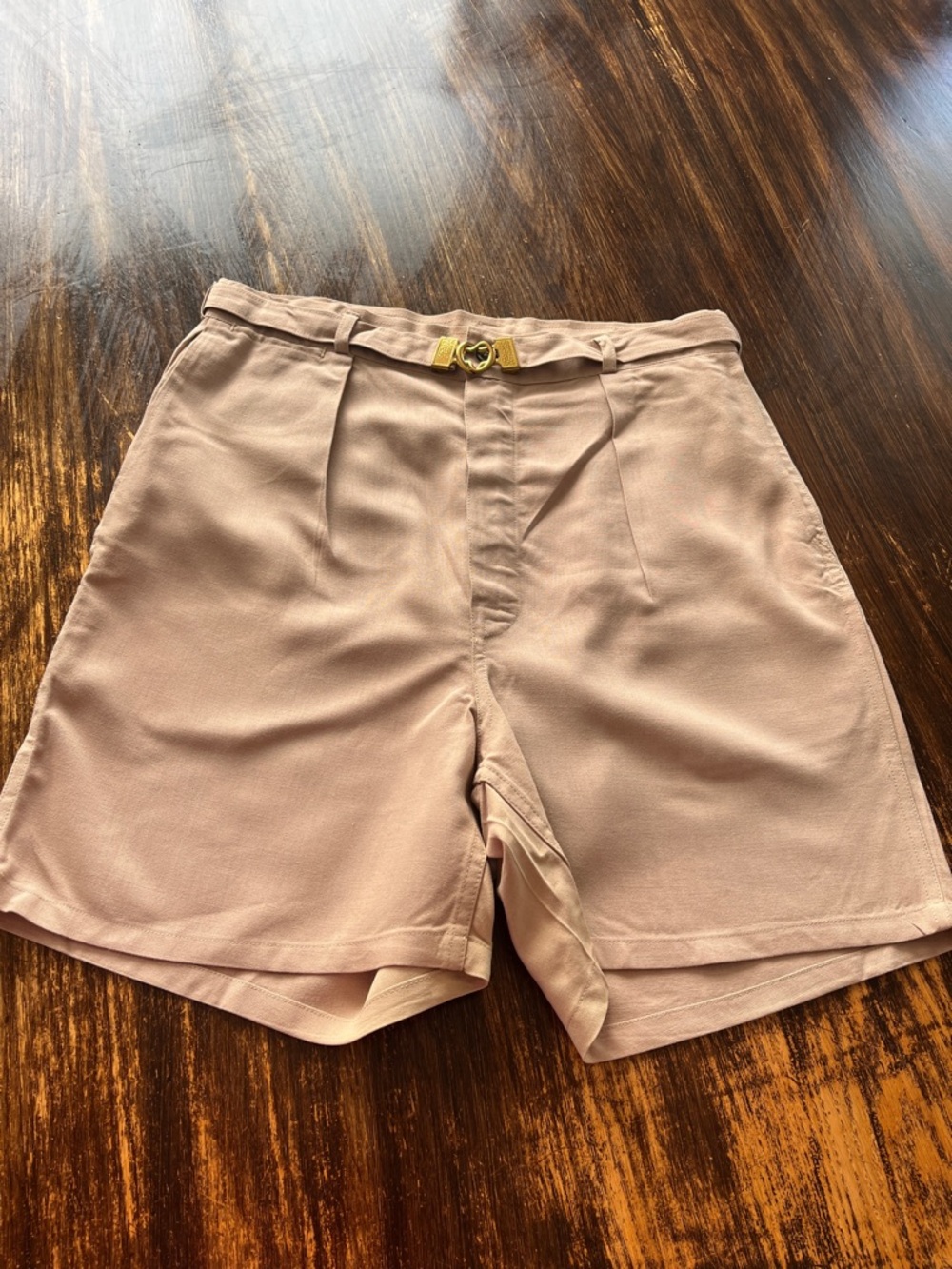 Vintage 1960 Catalina High-Waist Taupe Shorts with Brass Accent